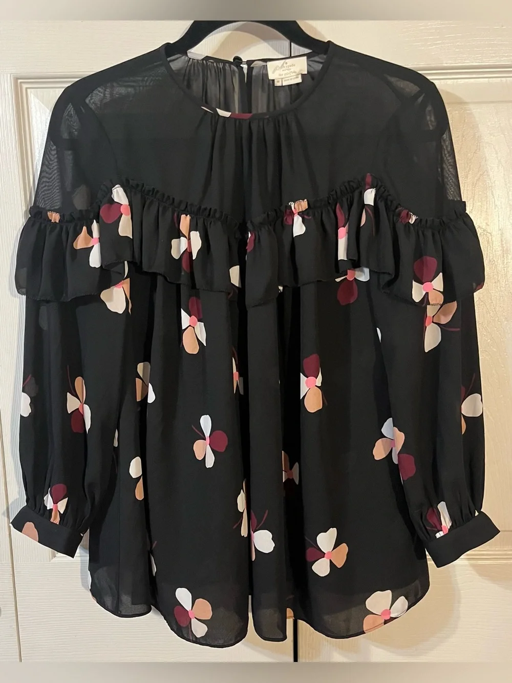Kate Spade New York Live Colorfully Floral Dusk Buds Ruffle Blouse Size M